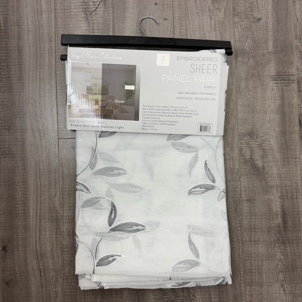 Regal Home Collections Embroidered Sheer Panel Pair Curtains 76 in. X 84 in. NWT - Picture 4 of 6